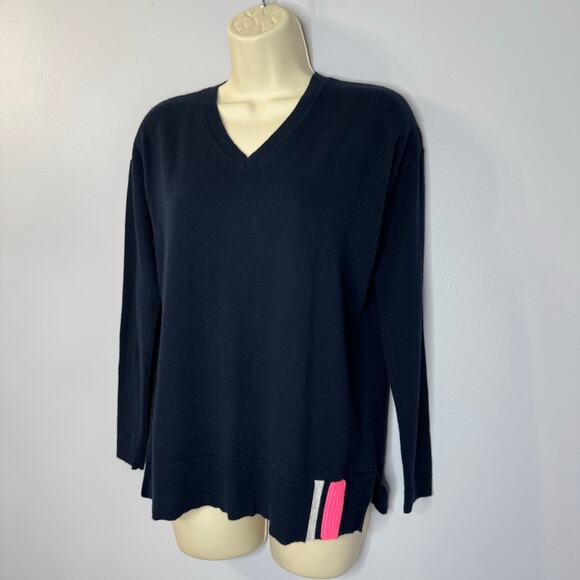 Lisa Todd Patch V-Neck Cotton/Cashmere Sweater Sequin Elbow Patches Navy XS - Picture 4 of 14
